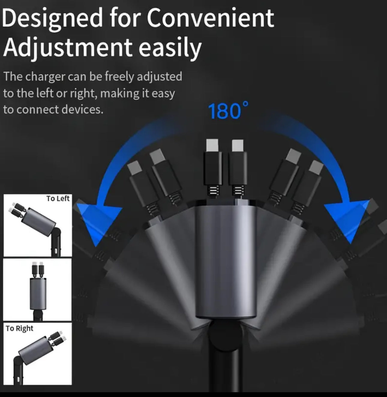 Car Charger 4 In 1 With Dual Retractable Cable Dual Port USB C PD Fast Charging Car Plug Adapter With Voltage Display
