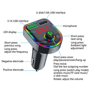 FM Transmitter Bluetooth Colourful Car Adaptor